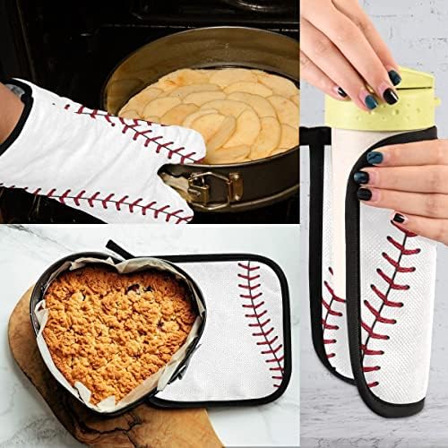Oven Mitts Quilted Cotton Lining Baseball Softball Potholders BBQ