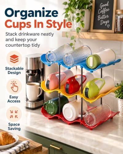 Stackable Wave Cup Storage Rack Water Bottle Organizer for Cabinet