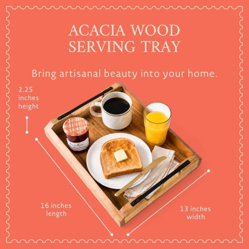 Mela Artisans Acacia Serving Tray - Metal Handles, 16x13 in