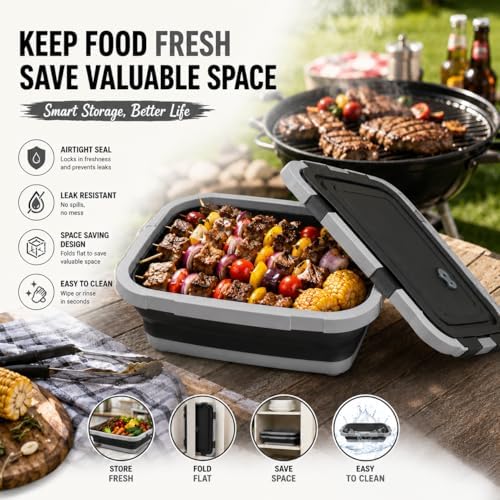 2-Pack XL Collapsible BBQ Prep Tub with Built-in Cutting Board, Lid &
