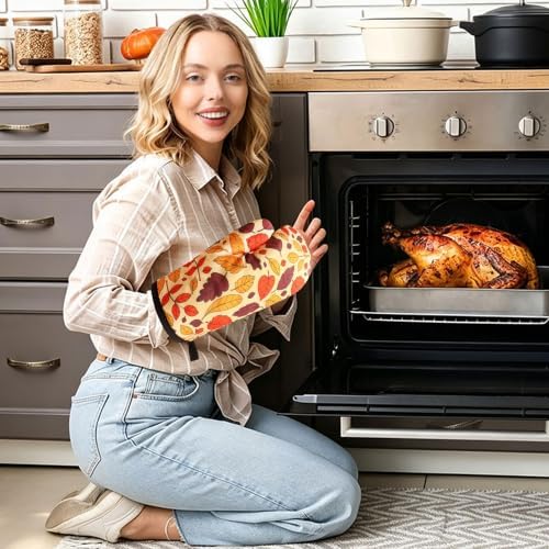 4-Piece Fall Oven Mitt and Pot Holder Set, Maple Leaves