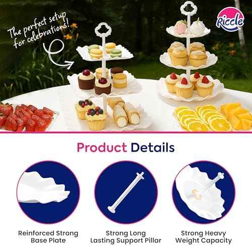 RICCLE 10Pc Dessert Table Display Set, 3 Tiered Cupcake Stand & Cake