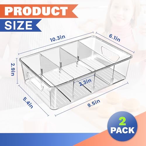 Stackable 4-Compartment Pantry Storage Bins, 2-Pack