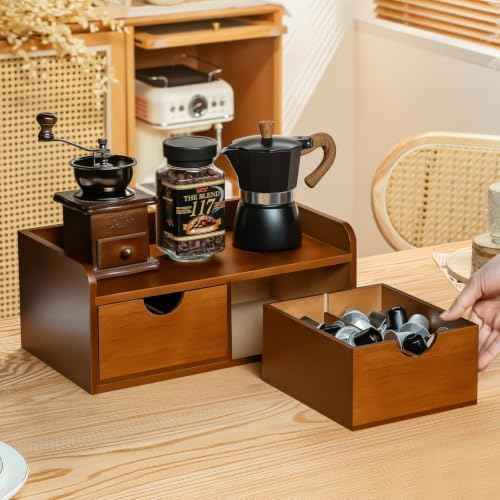Acacia Wood Tea Bag Organizer with Drawer,Tea Organizers and Storage