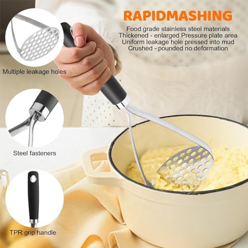Potato Masher Set of 2 Pieces, 10.25-Inch Stainless Steel Wire Mashed
