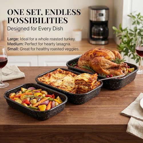 3-Pack Turkey Roasting Pans 17/15/13Inch Spotted Enamel Steel,Ovens