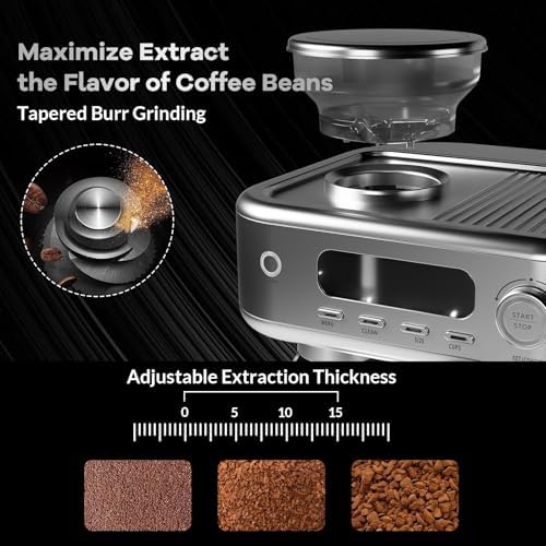 15 Bar Stainless Steel Espresso Machine with Grinder