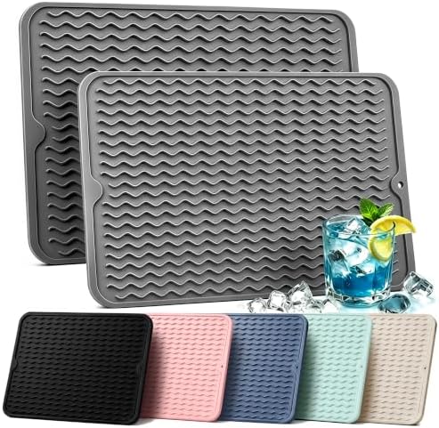 2 Pack Silicone Dish Drying Mat for Kitchen Counter Shower Caddy Rack