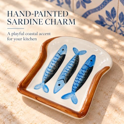 Cute Ceramic Sardine Spoon Rest, Ocean-Themed Kitchen Stove Utensil