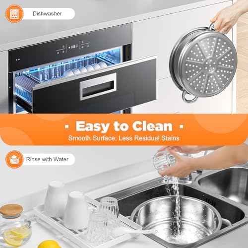Steamer for Cooking, 5-Tier Stainless Steel Steamer Pot, Multipurpose Stackable Food Steam Pots Kitchen Steaming Cookware with Glass Lid for Induction, Gas, Electric Stoves, Composite Pot Base