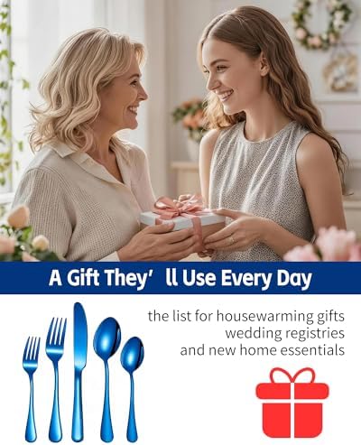 Blue Silverware Set for 4, 20-Piece Stainless Steel Flatware Set