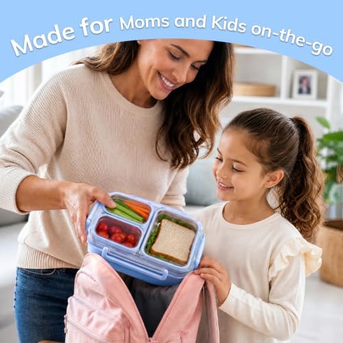 KHOXU Stainless Steel Lunch Box for Kids, Bento Box Adults, 28oz Blue