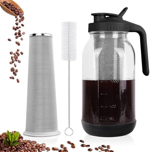 Cold Brew Coffee Maker, 64oz Mason Jar Pitcher with Stainless Steel