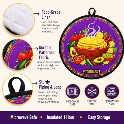 12-Inch Tortilla Warmer Pouch 2-Pack, Green + Purple