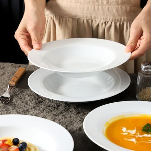 Ceramic Soup Bowls Shallow Plates, Halloween 4 Pack White Dinner Bowls