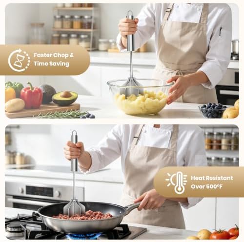 Stainless Steel Meat Masher 6 Blade Ground Beef Chopper Cooking