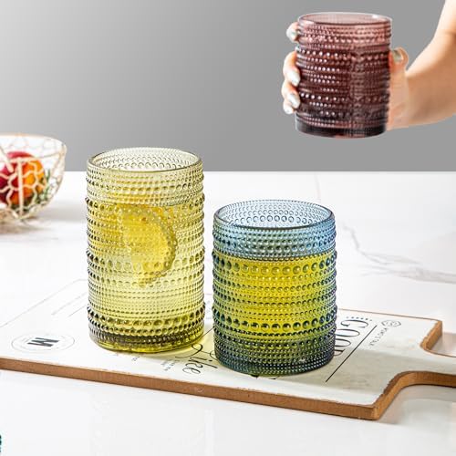 SoulTimes Set of 8 Hobnail Drinking Glasses Colored Vintage Glassware