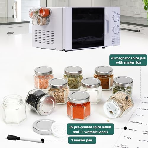 20 Glass Magnetic Spice Jars for Refrigerator