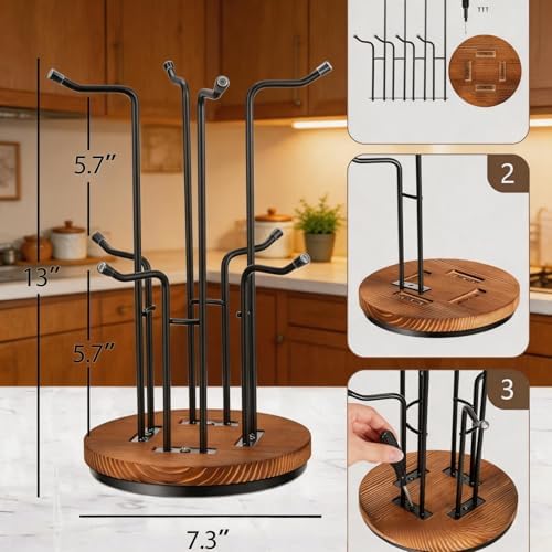 360° Rotating Mug Tree for Countertop with 8 Hooks for Kitchen Coffee