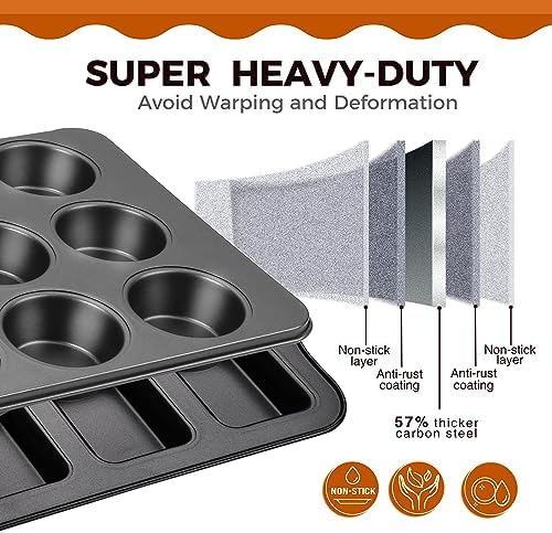 HONGBAKE Nonstick Muffin Pan 12 Cup and Mini Loaf Pans 8 Cavity