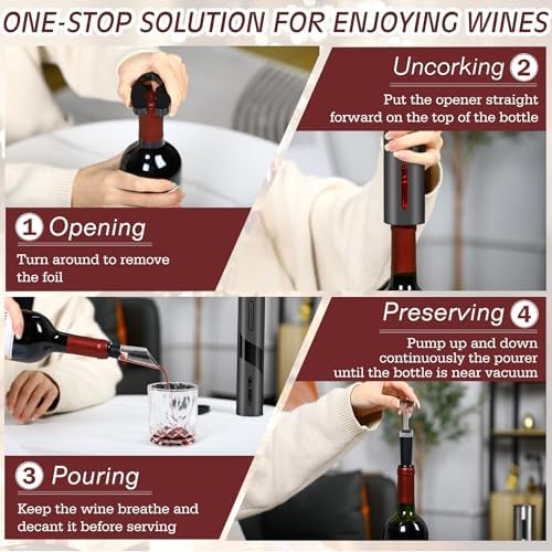 6-in-1 Electric Wine Bottle Opener Set, Cordless Rechargeable Wine