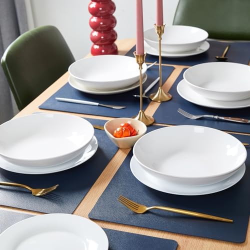 DOLOPL Navy Blue Placemats Set of 6, Wipeable Faux Leather Place Mats
