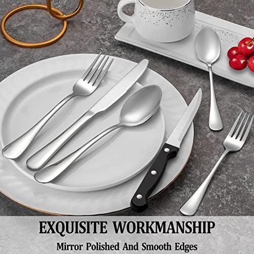 24 Pcs Silverware Set with Steak Knives for 4, Stainless Steel