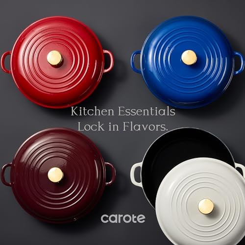 CAROTE 3.4QT Enameled Cast Iron Braiser Pan, Shallow Dutch Oven