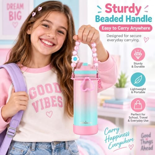 Mininoo Kids Water Bottle for School - 16 oz Stainless Steel Insulated