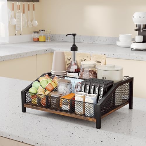 Homsorout Coffee Station Organizer with Removable Dividers, Brown