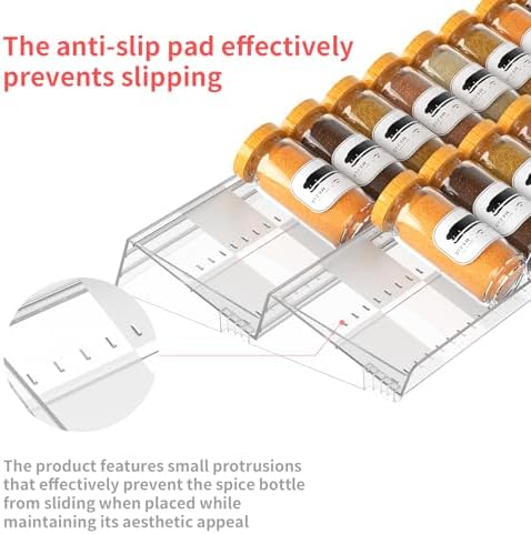 4-Tier Non-Slip Spice Drawer Organizer, 4-Pack Checkered Frosted Clear