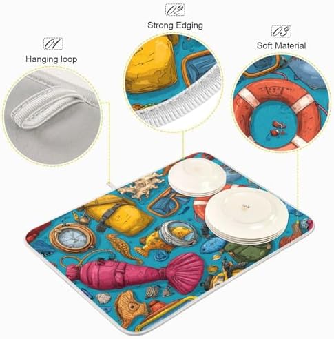 OTVEE Marine Equipment Print Dish Drying Mat for Kitchen Counter