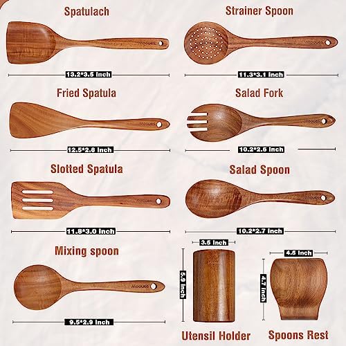 9-Piece Natural Teak Utensil Set with 3-Piece Bamboo Boards