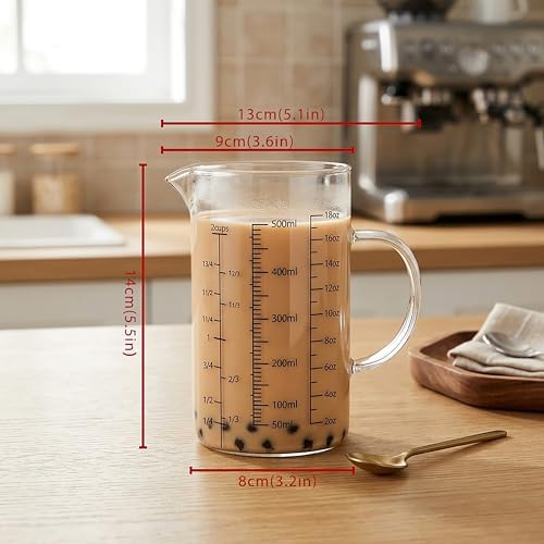 18 oz/500ml Glass Measuring Cup,OLULU 2 Cup Liquid Measuring Cup with