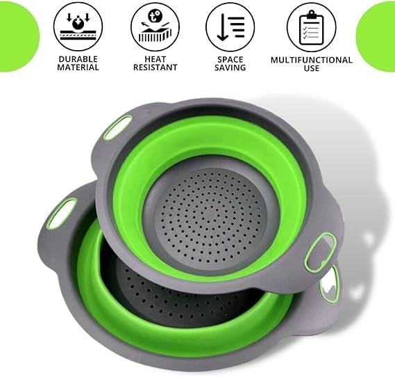 Green Round Silicone Collapsible Colander – Silicone Round Small Kitchen - Image 4