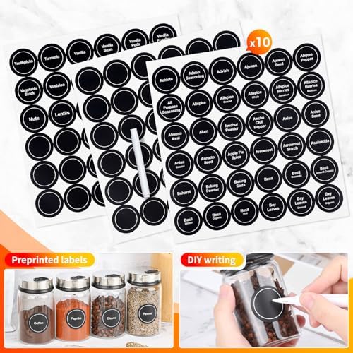 Segarty Preprinted Spice Labels, 432 Round Black Printed Pantry Labels