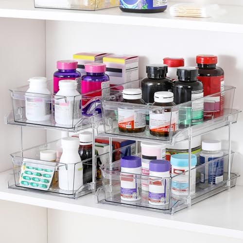 2-Set 2-Tier Clear Cabinet Organizers with Dividers