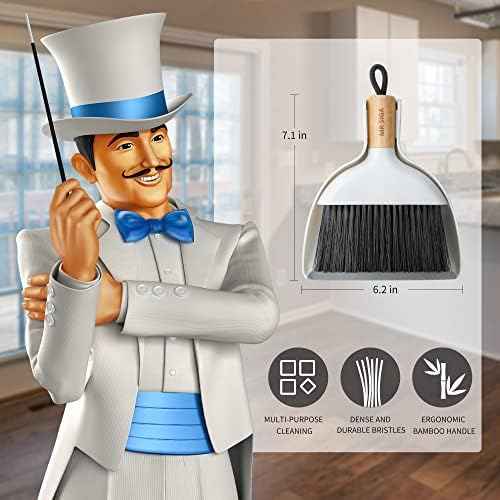 MR.SIGA Mini Dustpan and Brush Set, Bamboo Handle