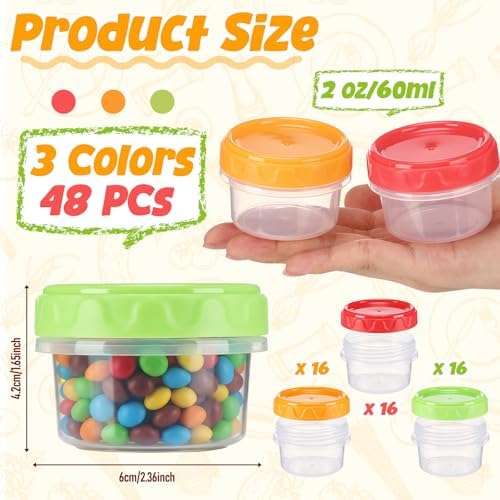48 Packs 2 oz Reusable Small Plastic Containers Bulk with Leak Proof
