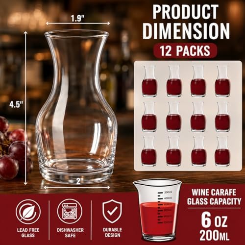 12 Pack Wine Carafe Glass, 6 Oz Single Serving Mini Decanters