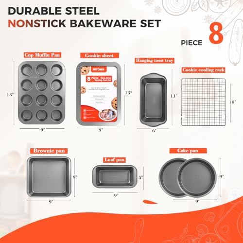 8-Piece Baking Pans Set, Nonstick Baking Set, Baking Glove Included