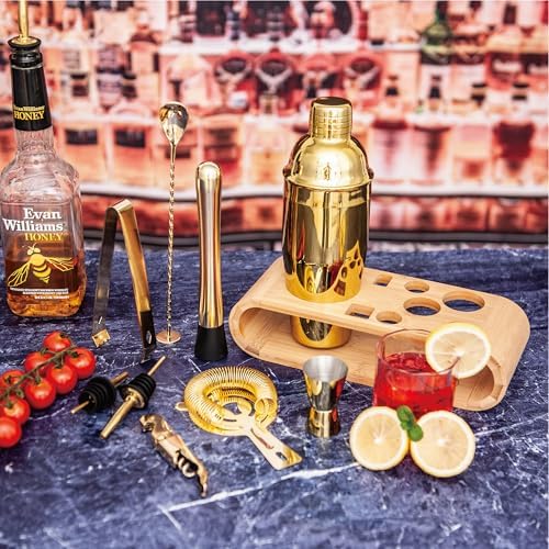 10-Pcs Martini Cocktail Shaker Set Gold,Martini Set Stainless Steel