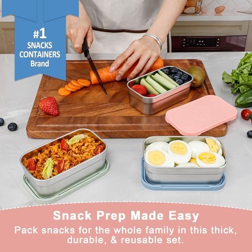 Caperci 3-Pack Large Stainless Steel Snack Containers with Silicone