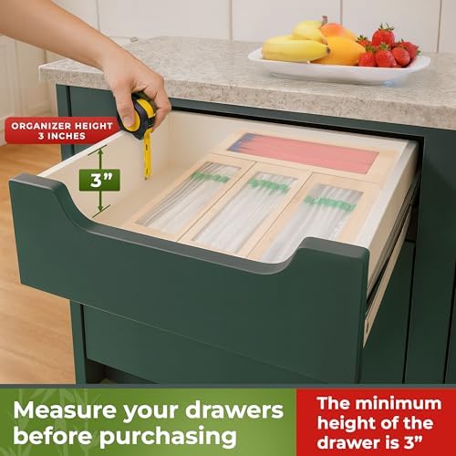 Bamboo Storage Bag Organizer for Kitchen Drawer, Plastic Baggie
