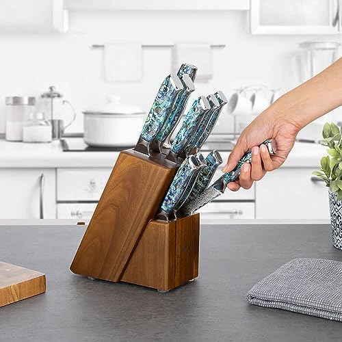SENKEN 11-Piece Damascus Knife Block Set, Japanese VG10 Steel