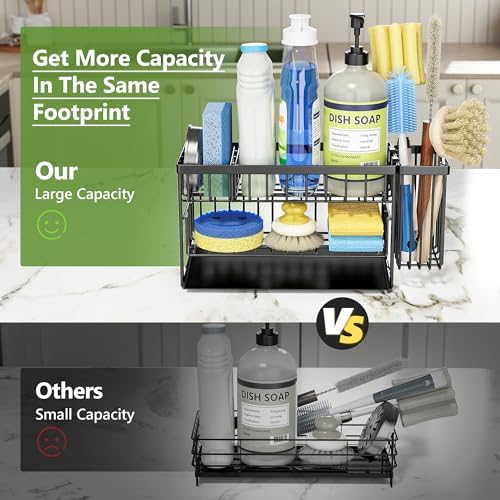 Cisily 2-Tier Kitchen Sink Caddy Rack, Dish Brush Holder