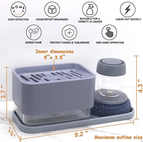 Dish Soap Dispenser with Sponge Holder, 4-in-1 Countertop Pump