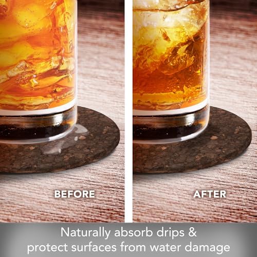 Thirstystone Set of 6 Thick Dark Cork Coasters in Black Coaster Holder