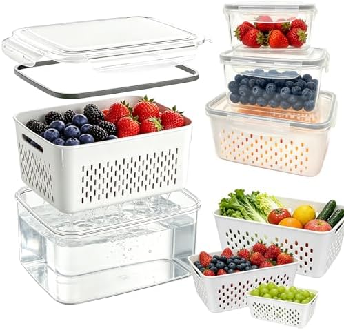 3 Pack Fruit Storage Containers for Fridge with Removable Colander