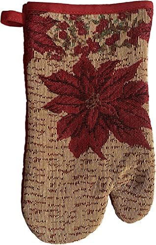 Set of 10, Red Poinsettia Flower Design Christmas Tapestry Kitchen